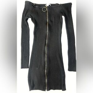 Black Ribbed Zip-Up dress